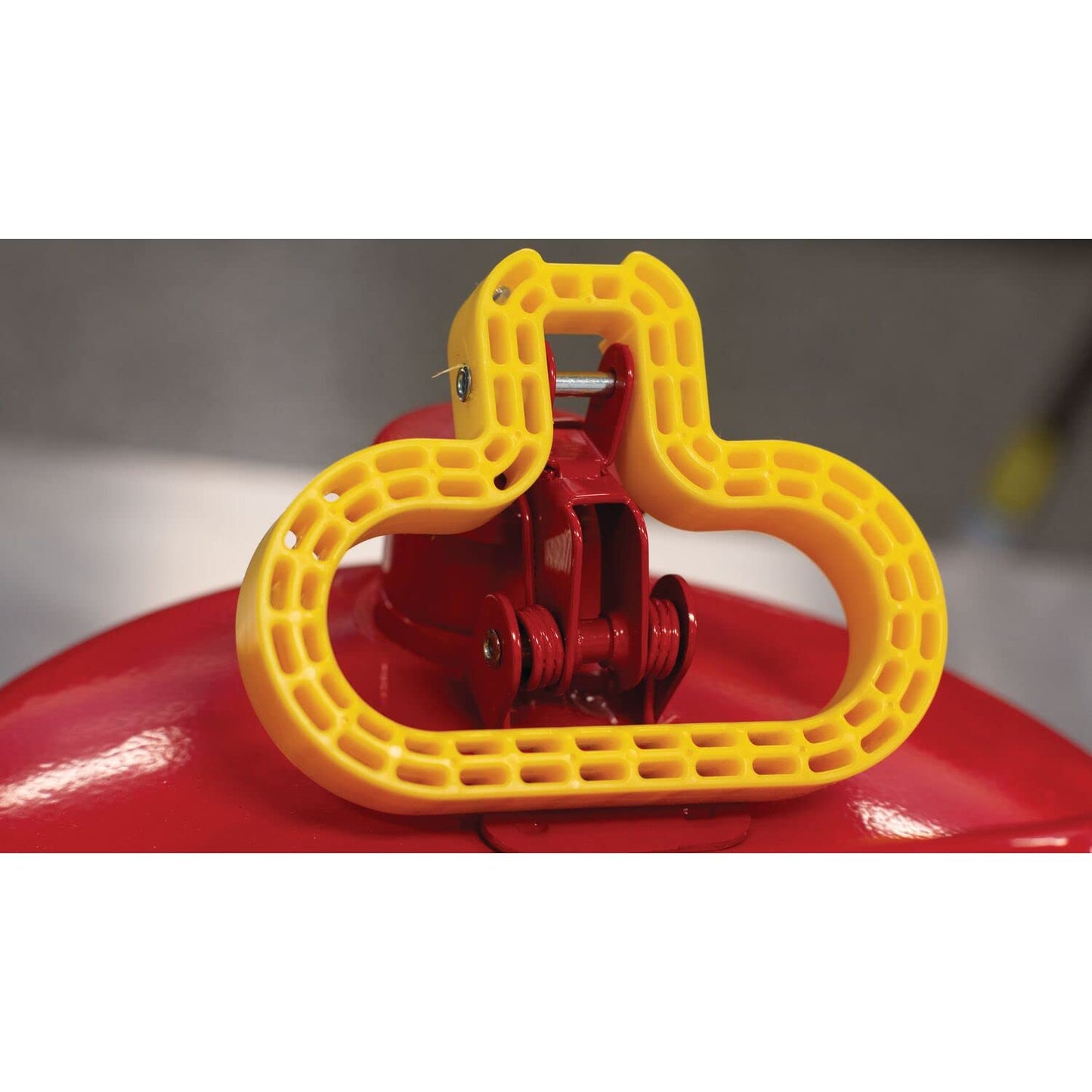 UI-50-FS Red Galvanized Steel Type I Gasoline Safety Can with Funnel, 5 Gallon Capacity, 13.5" Height, 12.5" Diameter,Red/Yellow