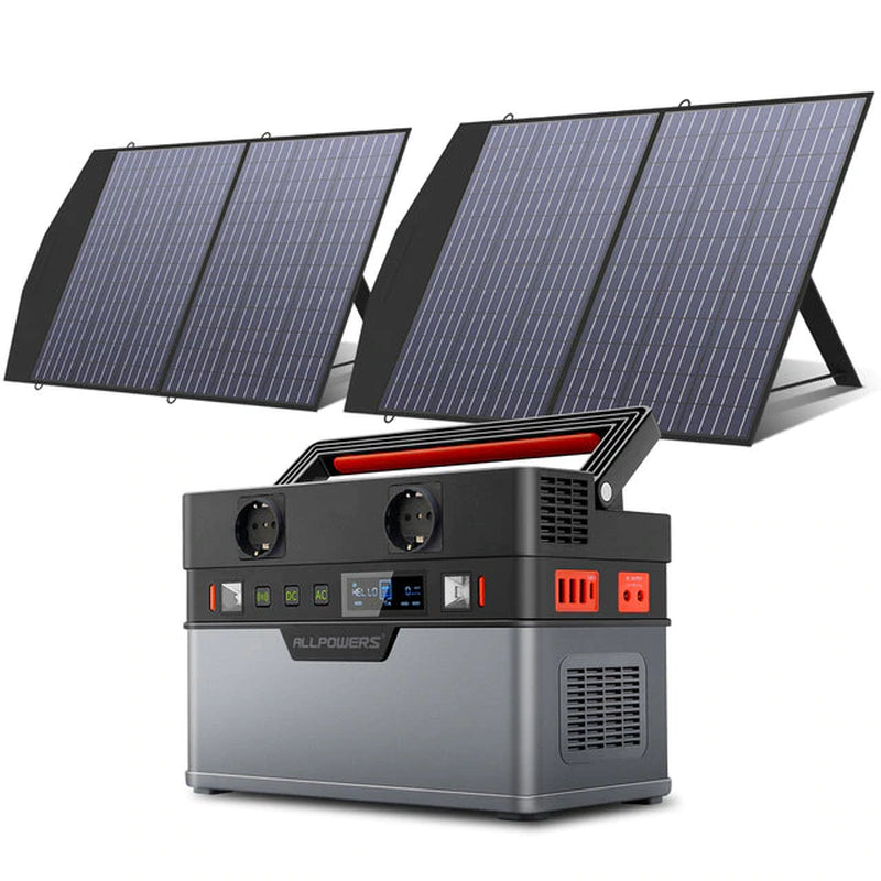Solar Generator 2000W Battery Charger,110V/230V Pure Sine Wave AC Outlet with 2×100W Portable Solar Panel for Outdoors