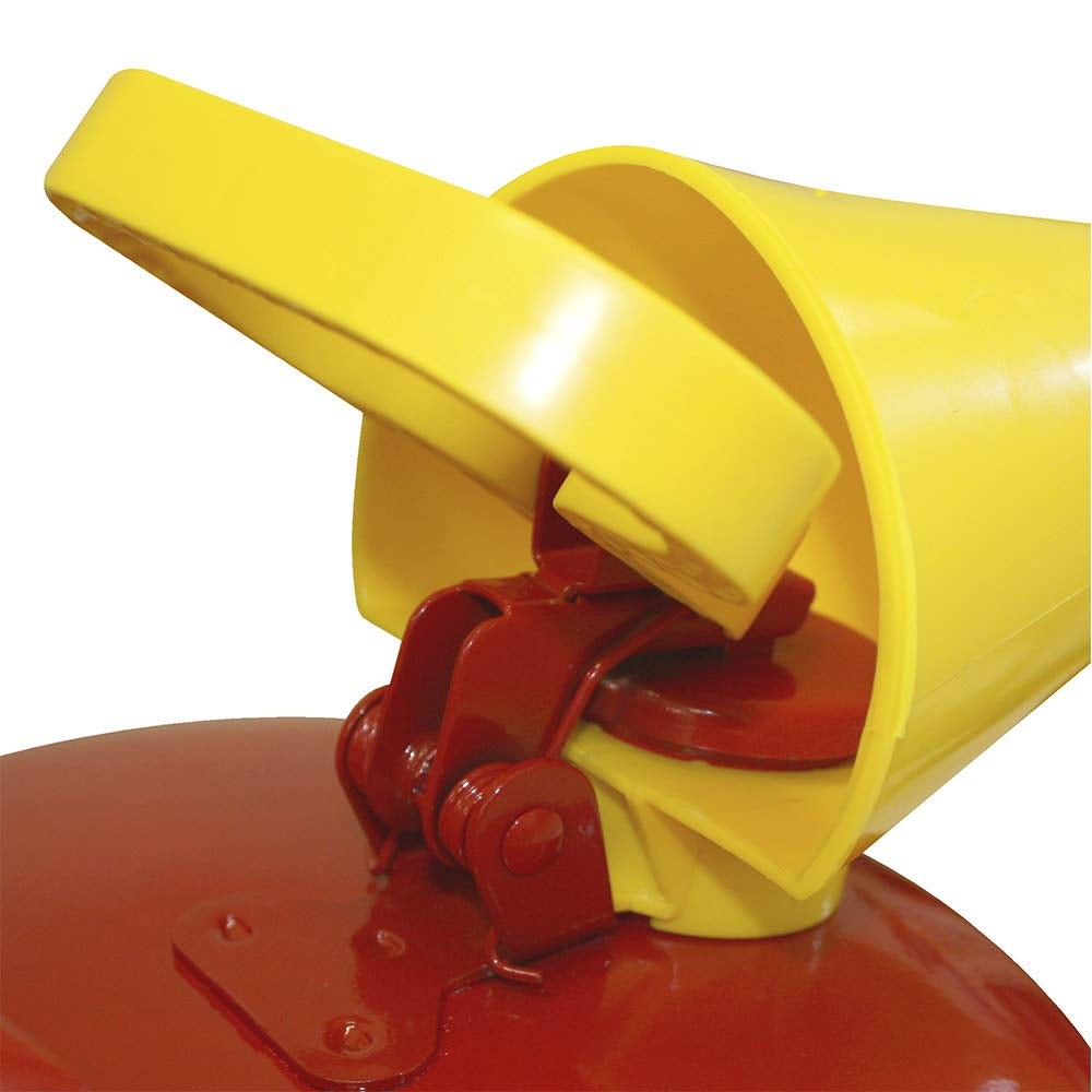 UI-50-FS Red Galvanized Steel Type I Gasoline Safety Can with Funnel, 5 Gallon Capacity, 13.5" Height, 12.5" Diameter,Red/Yellow
